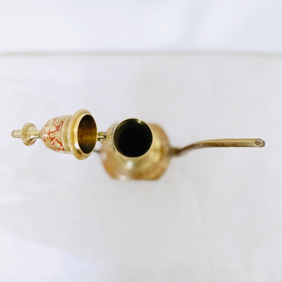 SOLD. Vintage India Brass & Enamel Tea Pot or Wine Pitcher EUC - Picture 6 of 8